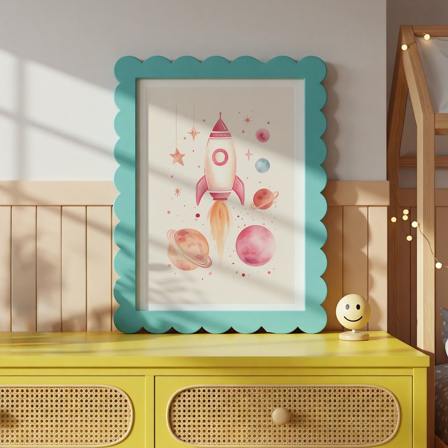 Colorful Rocket and Planets Art In Decorative Frame product