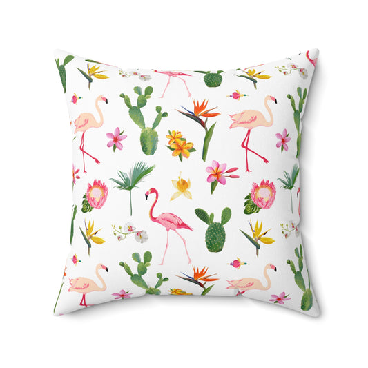 Cactus and Flamingos Spun Polyester Square Pillow