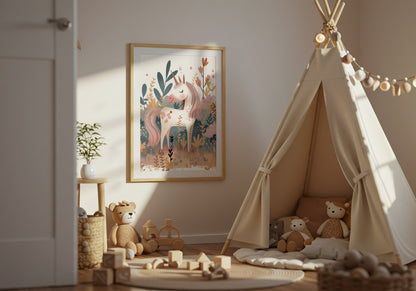 Colorful Unicorn and Flowers Wall Art Poster product