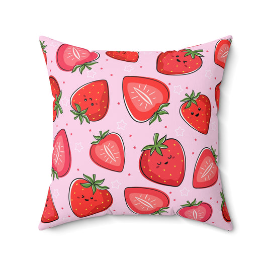 Kawaii Strawberries Spun Polyester Square Pillow with Insert