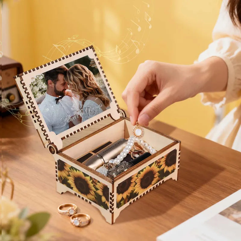 Custom Photo Music Box with Voice Recording - Personalized Wooden Keepsake
