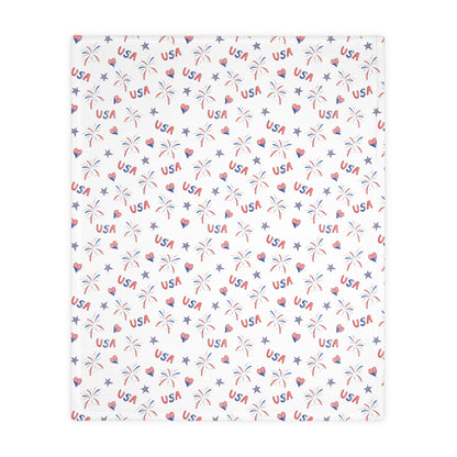 Hearts and Fireworks Velveteen Minky Blanket (Two-sided print)