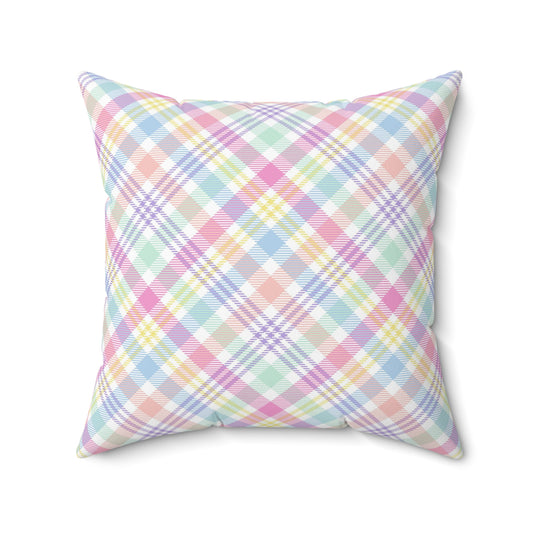 Pastel Plaid Spun Polyester Square Pillow