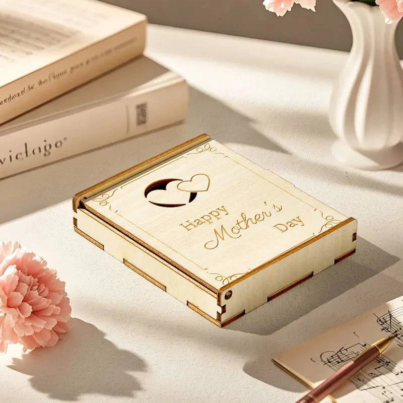 Custom Wooden Book Music Box with Photo and Engraved Message