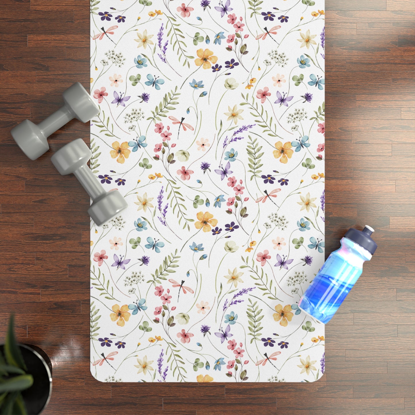 Wild Flowers and Dragonflies Rubber Yoga Mat
