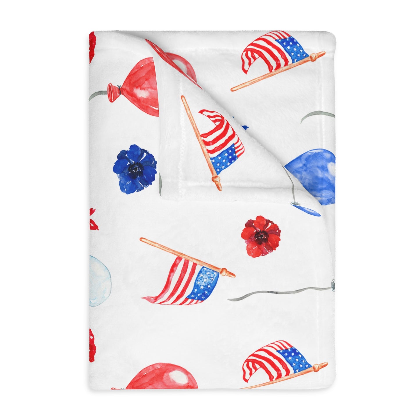 American Flags and Balloons Velveteen Minky Blanket (Two-sided print)