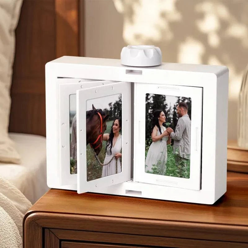 MadeMine rotating photo carousel frame displaying 24 photos in a circular design, perfect for showcasing multiple images.