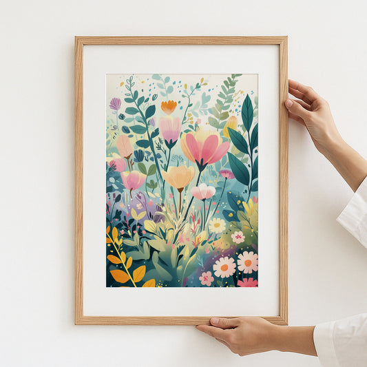 Colorful Floral Design in Wooden Frame Art product