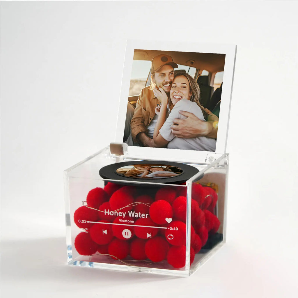 Custom Photo Mini Music Record Player - Vintage Music Box with Light