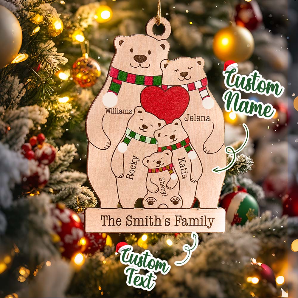 Personalized family bear Wood Christmas ornament