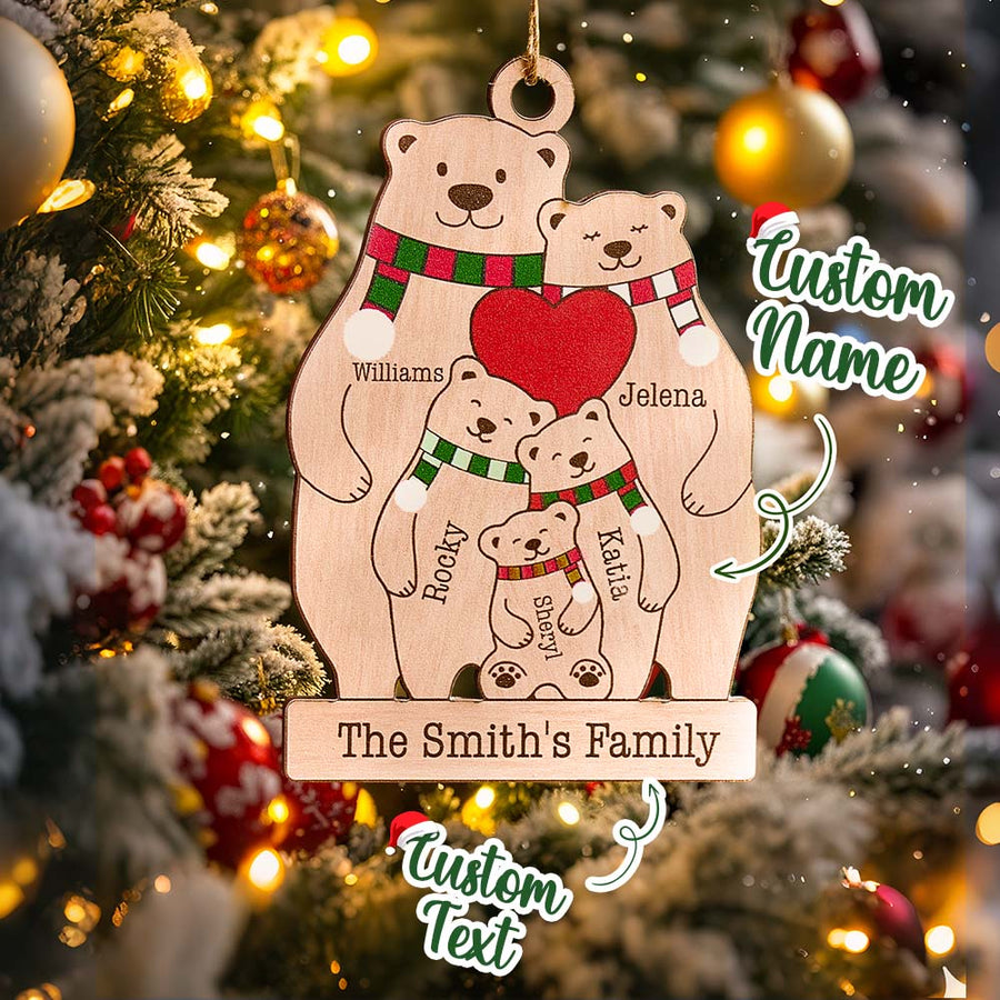 Personalized family bear Wood Christmas ornament