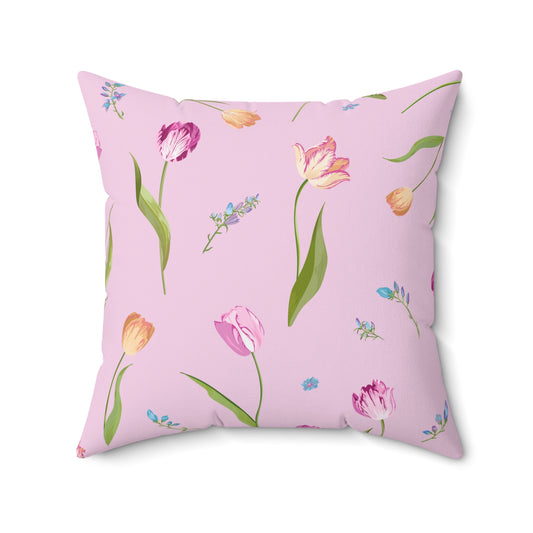Spring Tulips Spun Polyester Square Pillow with Insert