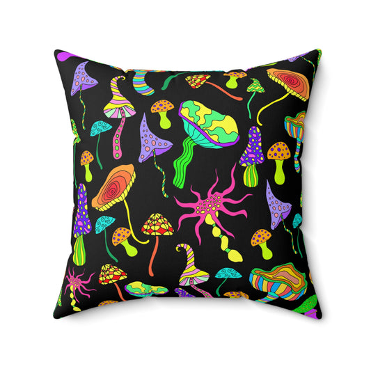 Happy Mushrooms Spun Polyester Square Pillow