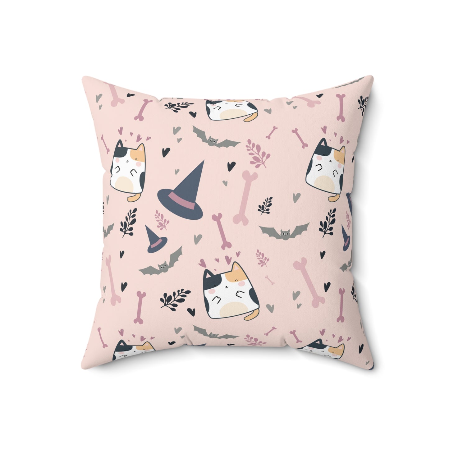 Halloween Cats and Bats Spun Polyester Square Pillow with Insert
