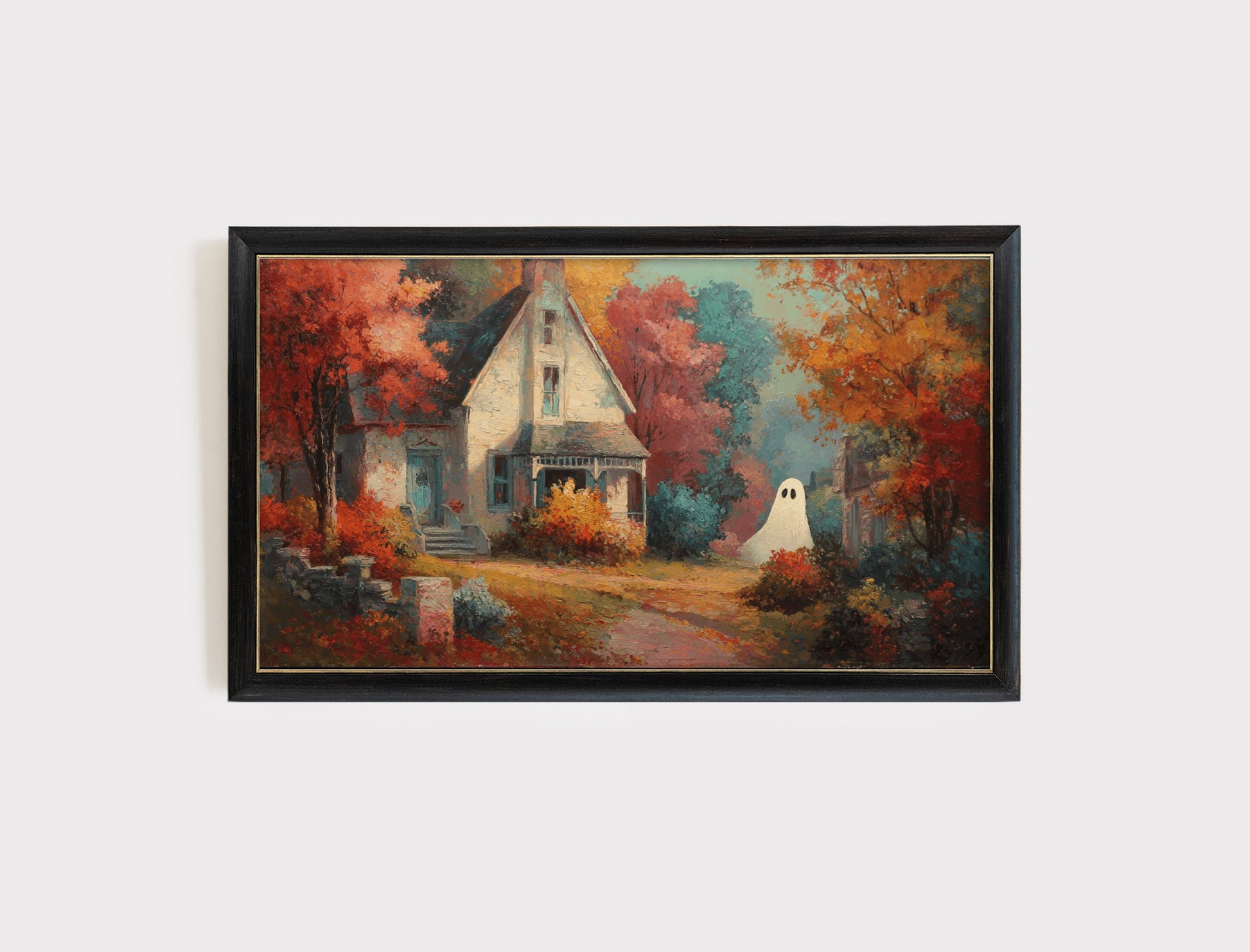 Autumn Scenery Oil Painting, Vintage Landscape Art, Rustic Home Decor Wall Art