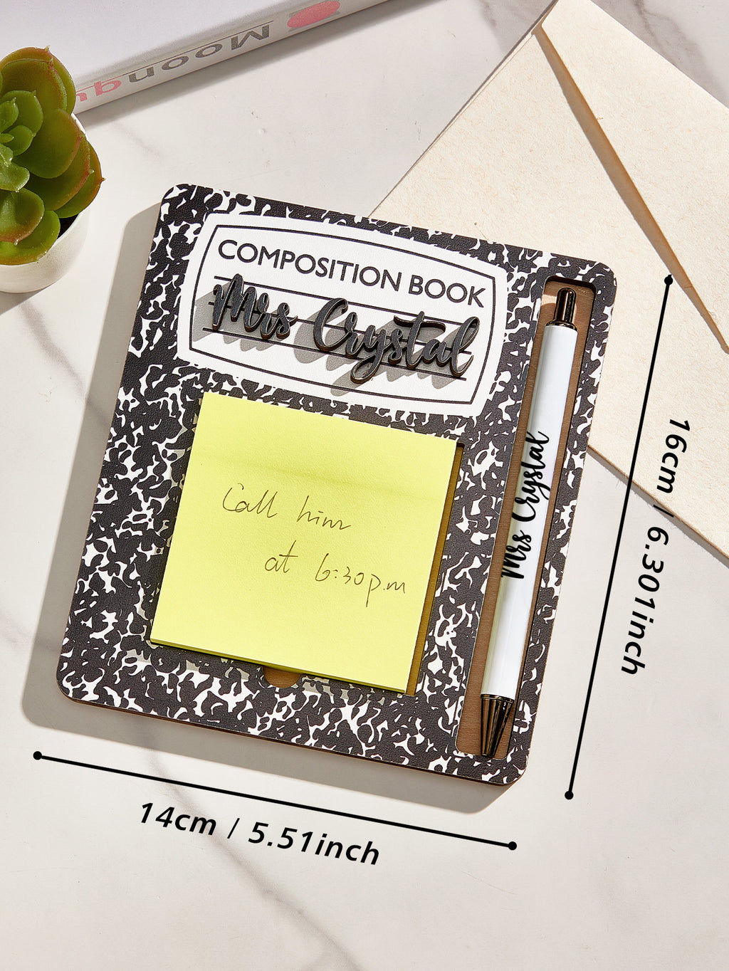 Personalized Wooden Sticky Note Holder with Pen