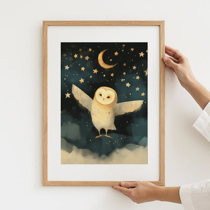 Enchanting Owl Under Moon and Stars Wall Art product type