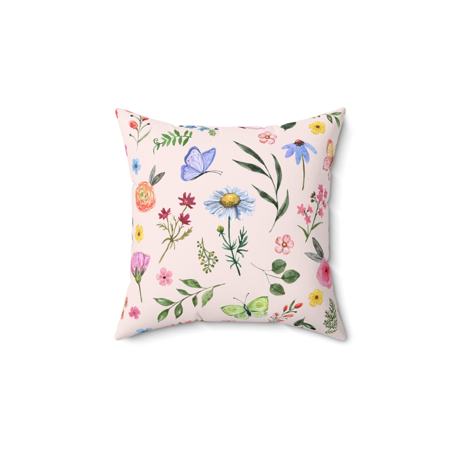 Spring Daisies and Butterflies Spun Polyester Square Pillow