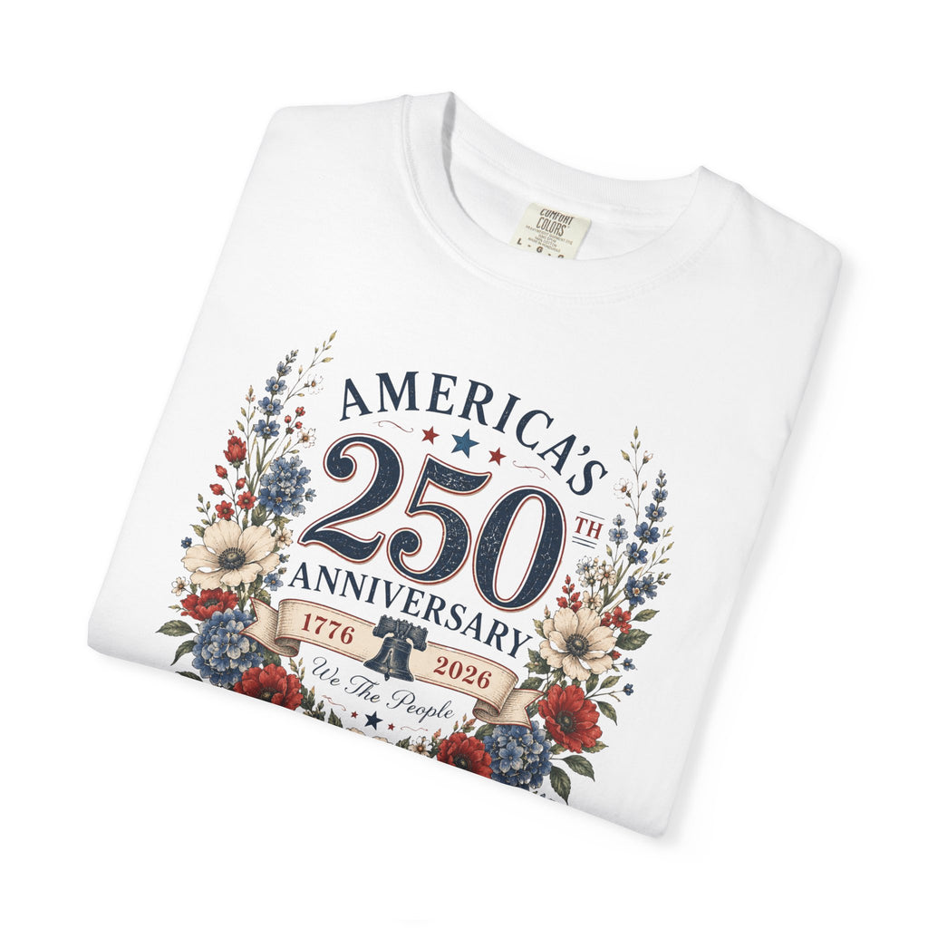 America's 250th Anniversary floral wreath T-Shirt | 1776-2026 patriotic design