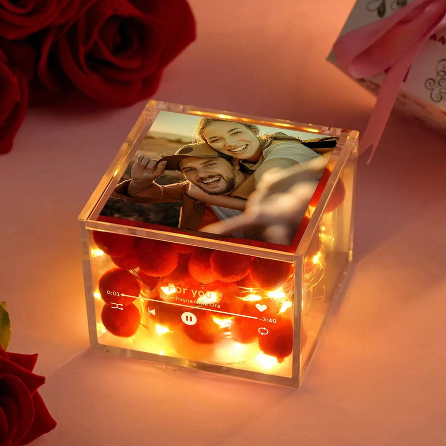 Custom Photo Mini Record Player Music Box with Light