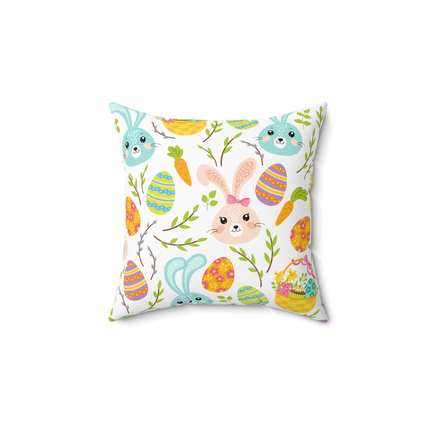 Pink and Blue Easter Bunnies Spun Polyester Square Pillow with Insert