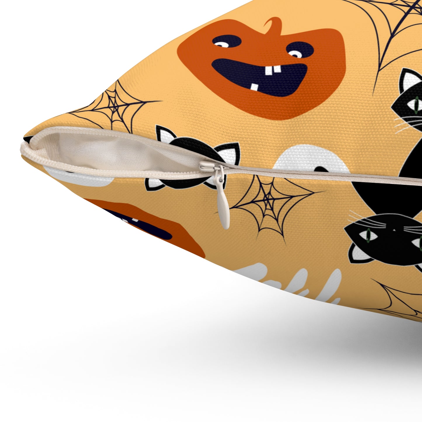 Halloween Cats and Ghosts Spun Polyester Square Pillow