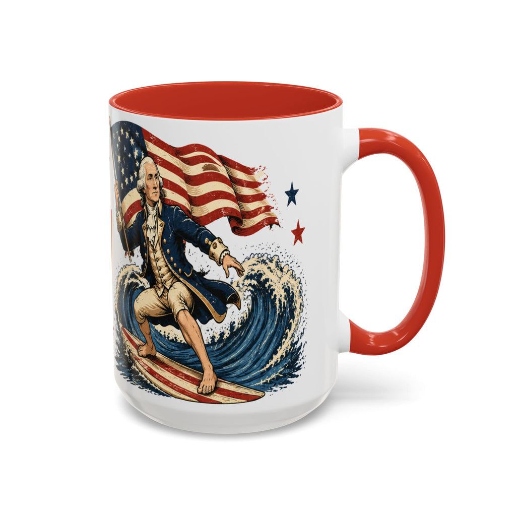 Revolutionary Surfing George Washington Mug | Patriotic 1776-2026 Coffee Mug