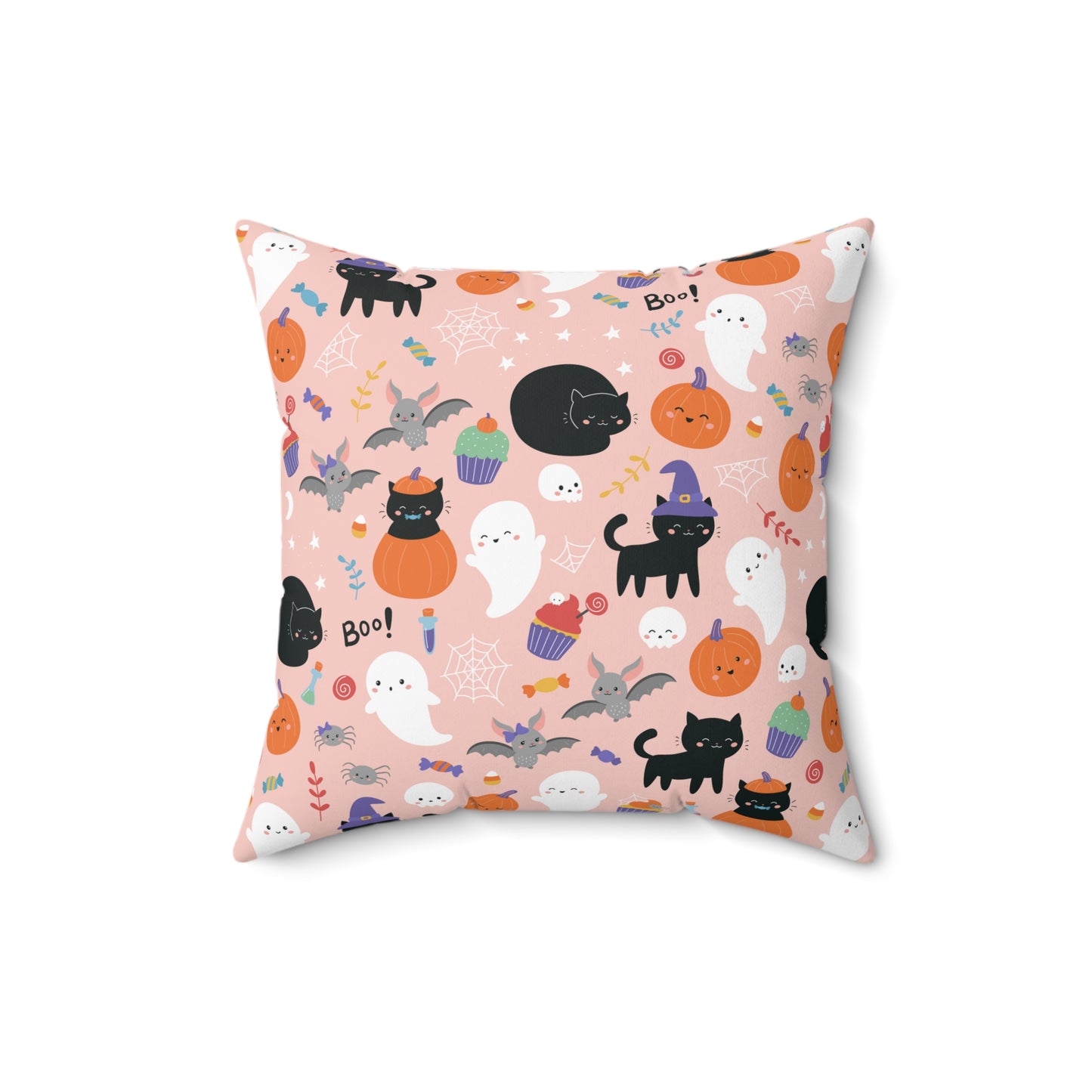 Halloween Ghosts and Black Cats Spun Polyester Square Pillow with Insert