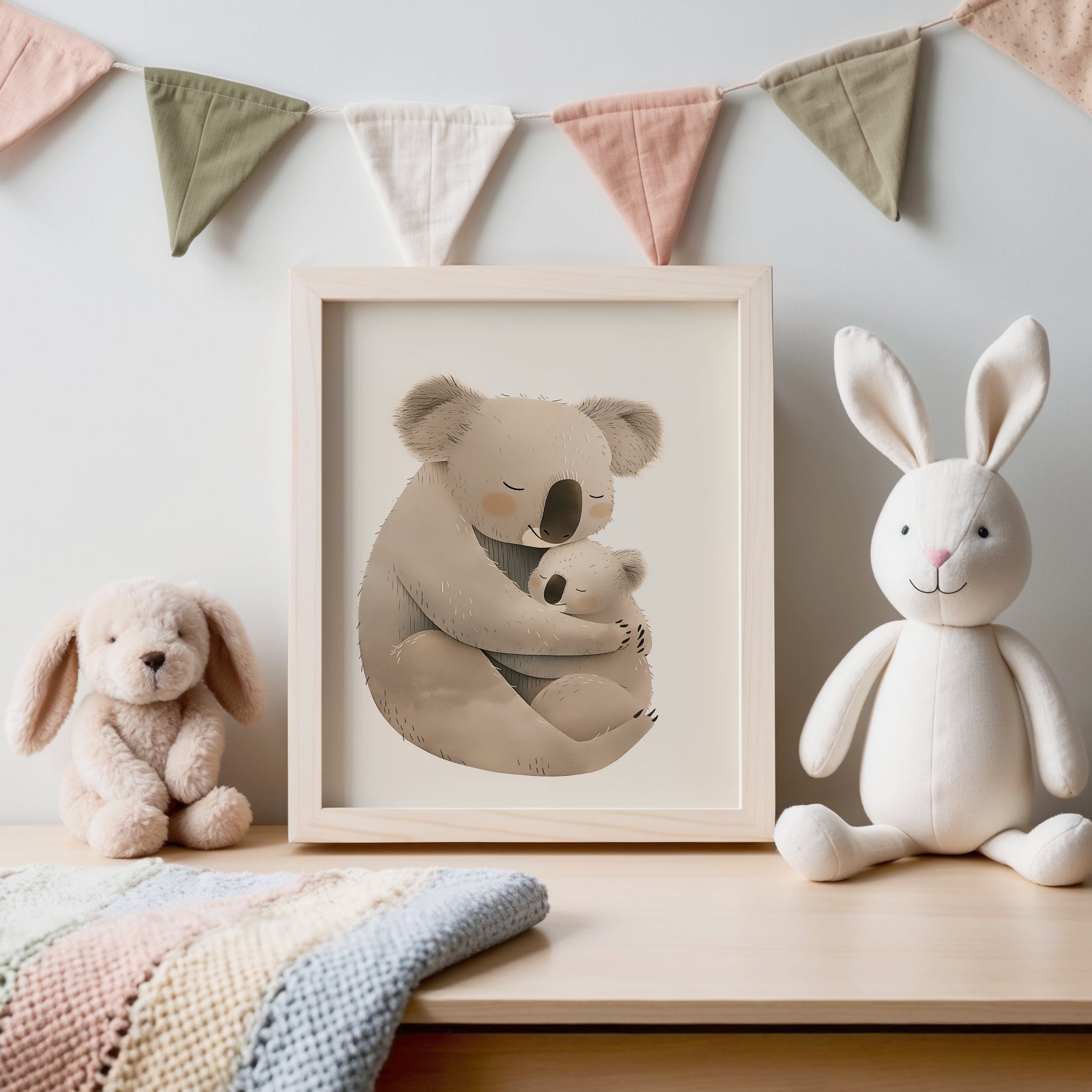 Adorable Koala Bear Hugging Child Wall Art Print product