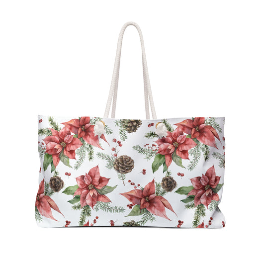 Poinsettia and Pine Cones Weekender Bag