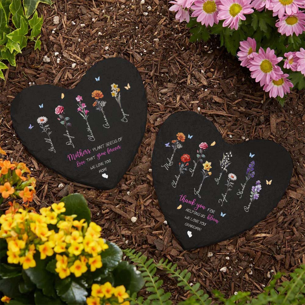 Personalized Birth Flower Garden Stone - Custom Mother's Day Gift for Grandma & Mom
