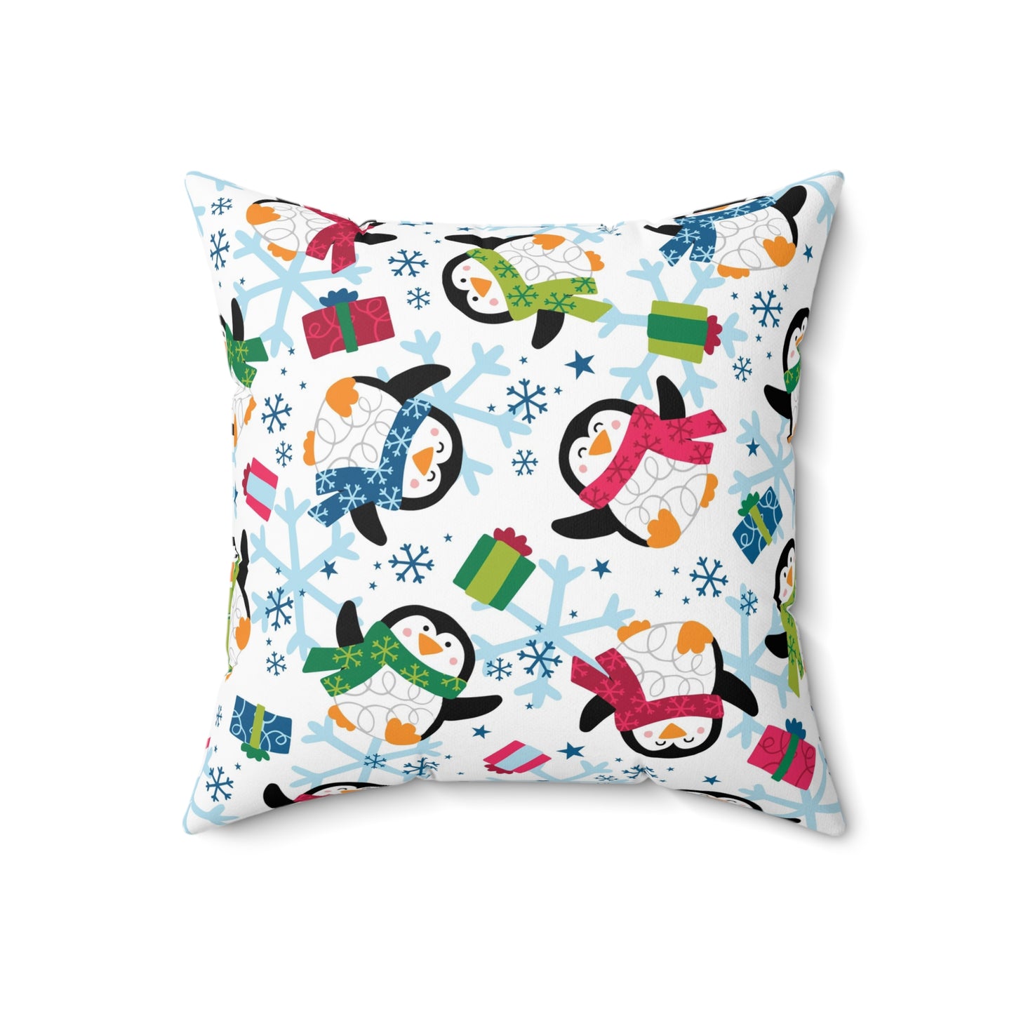 Penguins and Snowflakes Spun Polyester Square Pillow