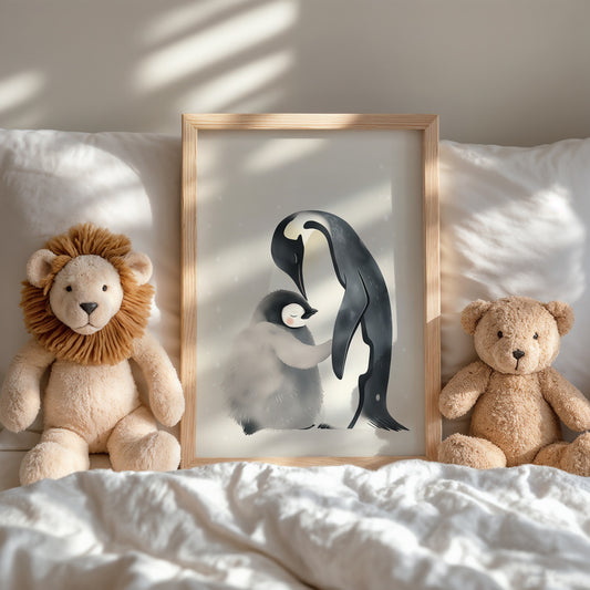 Adorable Penguin Family in Snow Art Print product type