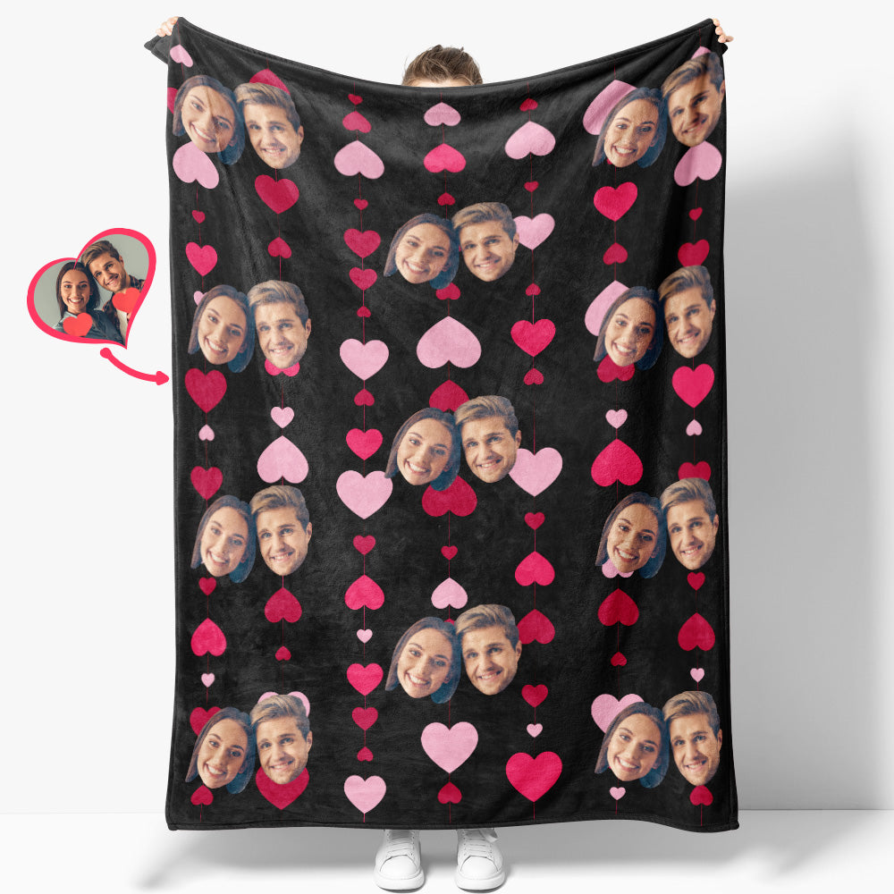 Custom Face and Heart Blanket - Personalized Photo Throw