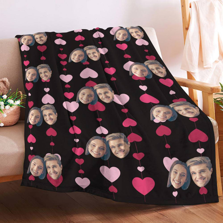 Custom Face and Heart Photo Blanket