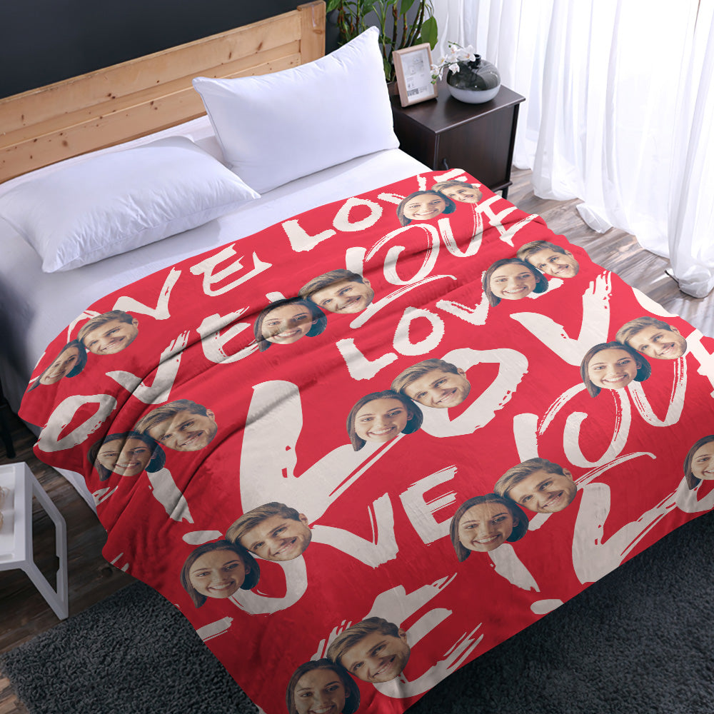 Custom Face and Heart Blanket - Personalized Photo Throw