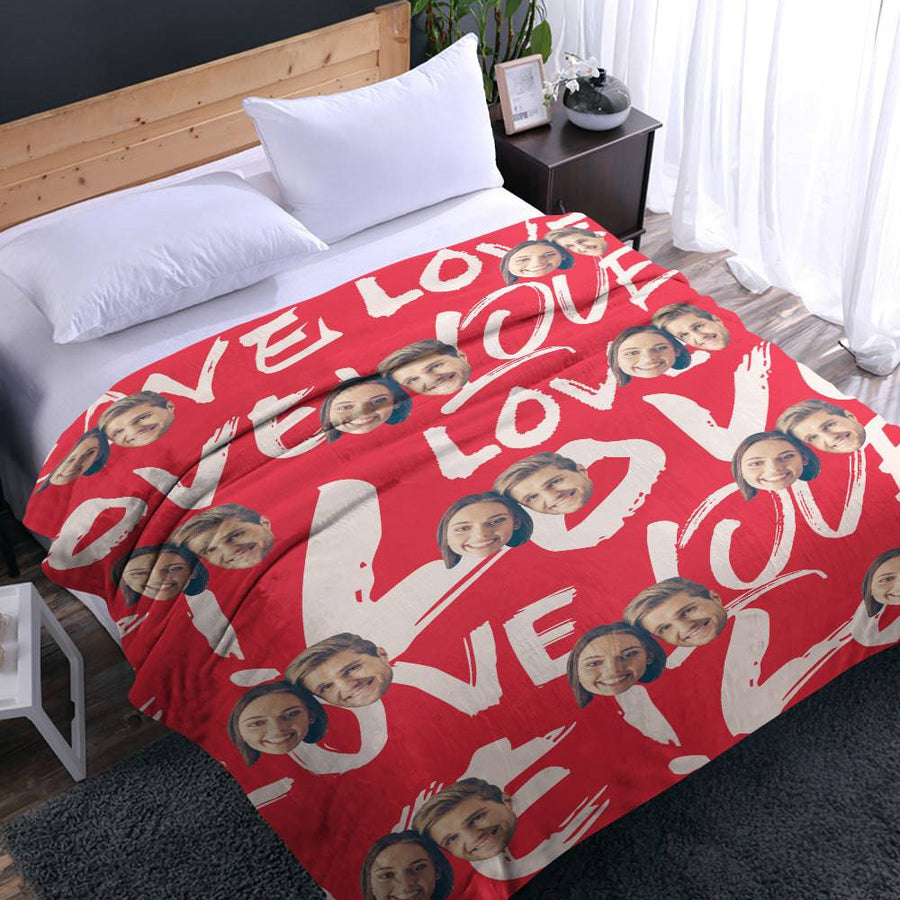 Custom Face and Heart Photo Blanket