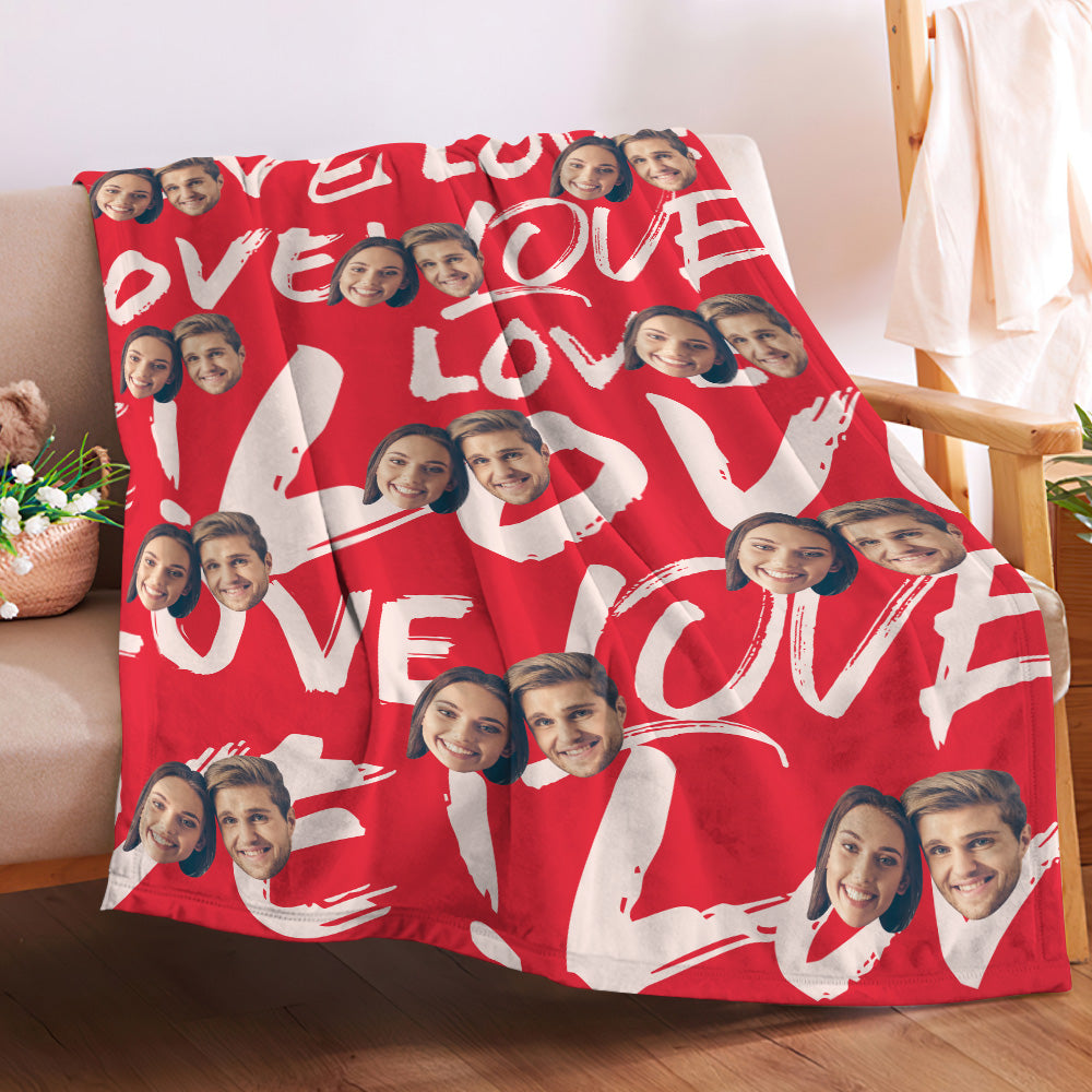 Custom Face and Heart Blanket - Personalized Photo Throw