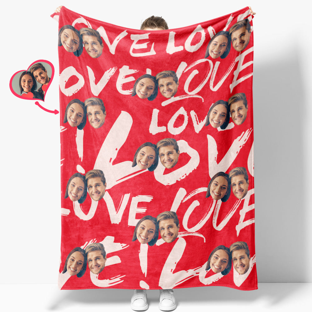 Custom Face and Heart Blanket - Personalized Photo Throw