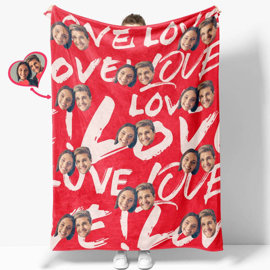 Custom Face and Heart Photo Blanket