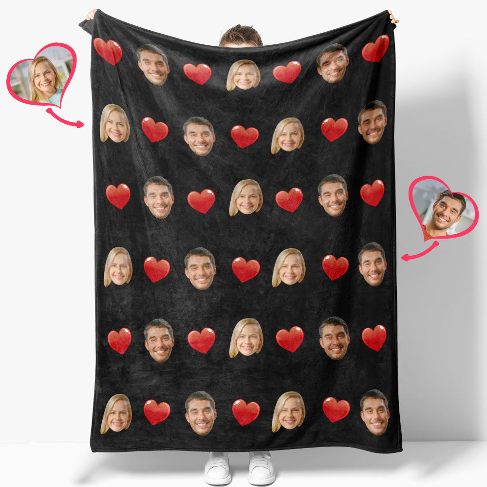 Custom Face and Heart Blanket - Personalized Photo Throw