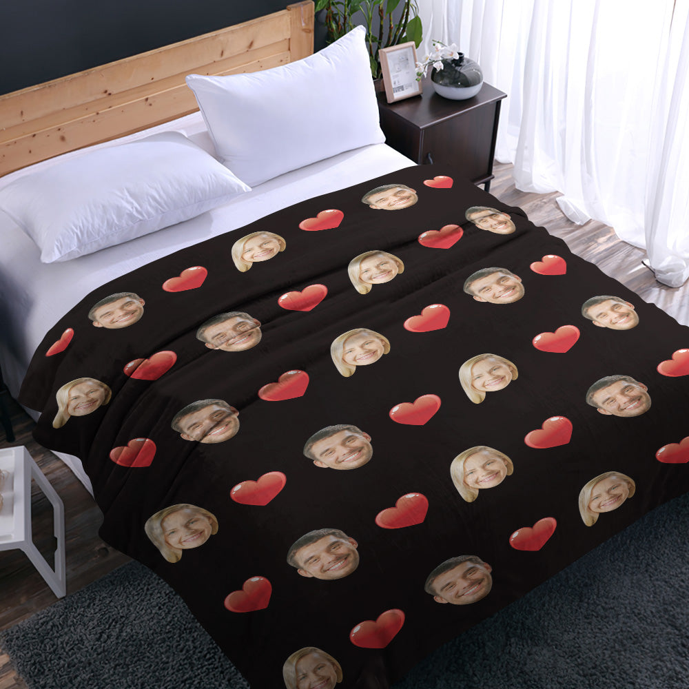 Custom Face and Heart Blanket - Personalized Photo Throw
