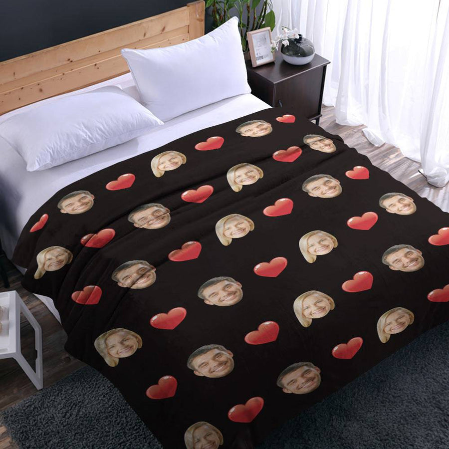 Custom Face and Heart Photo Blanket