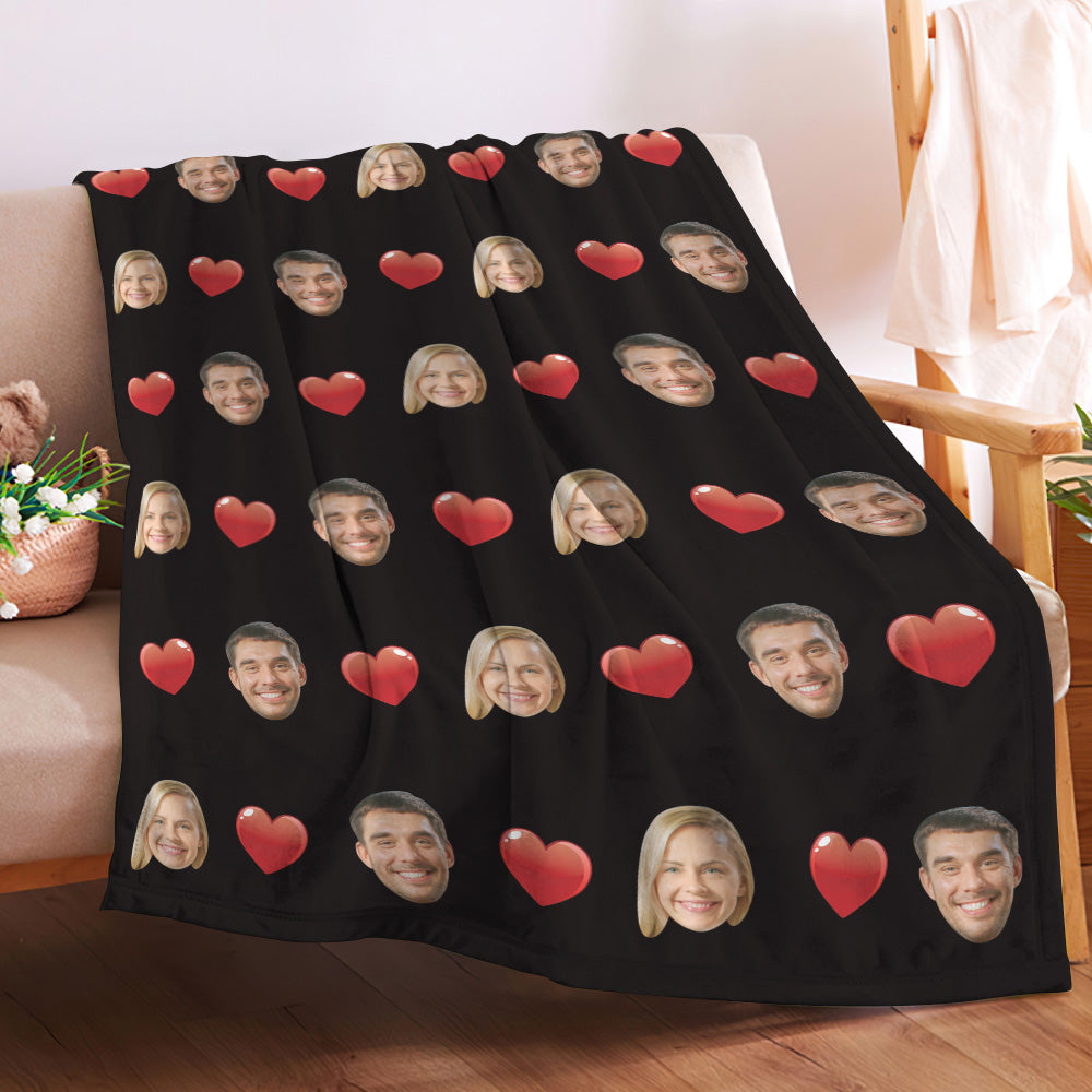 Custom Face and Heart Blanket - Personalized Photo Throw