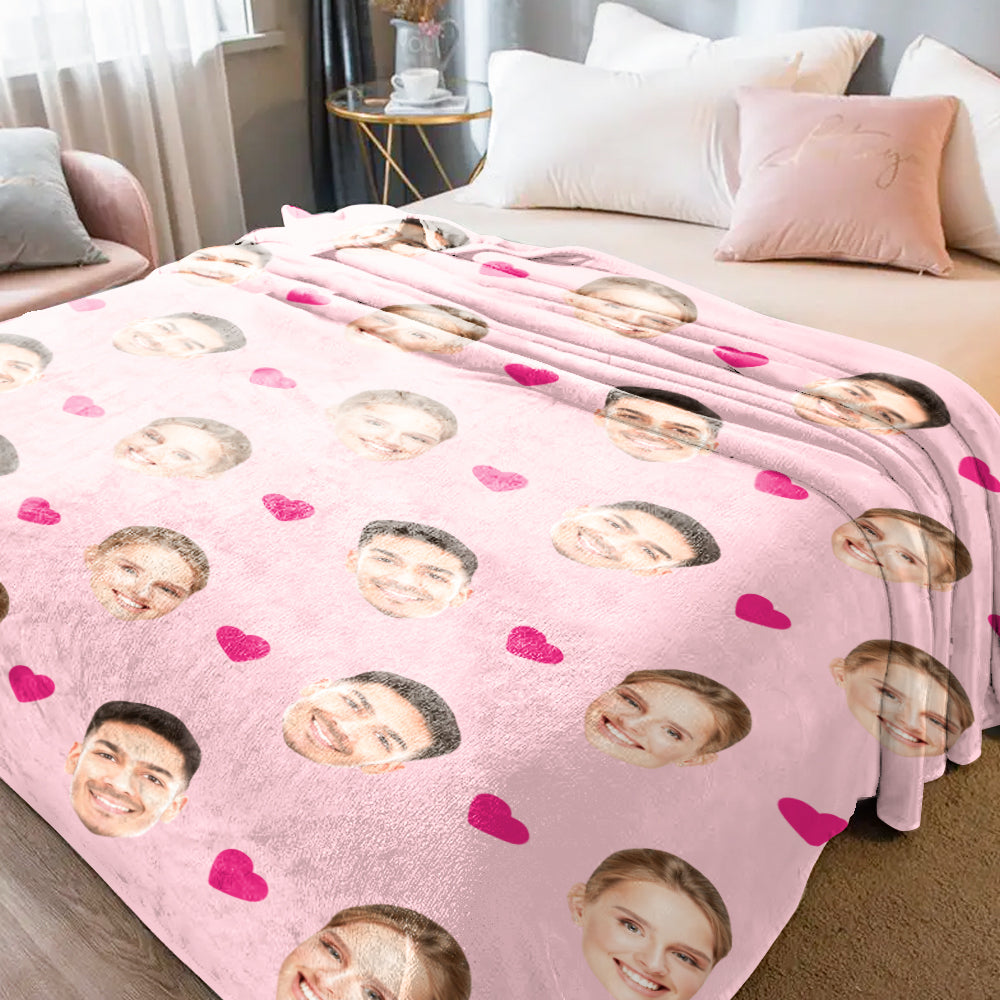 Custom Face and Heart Blanket - Personalized Photo Throw