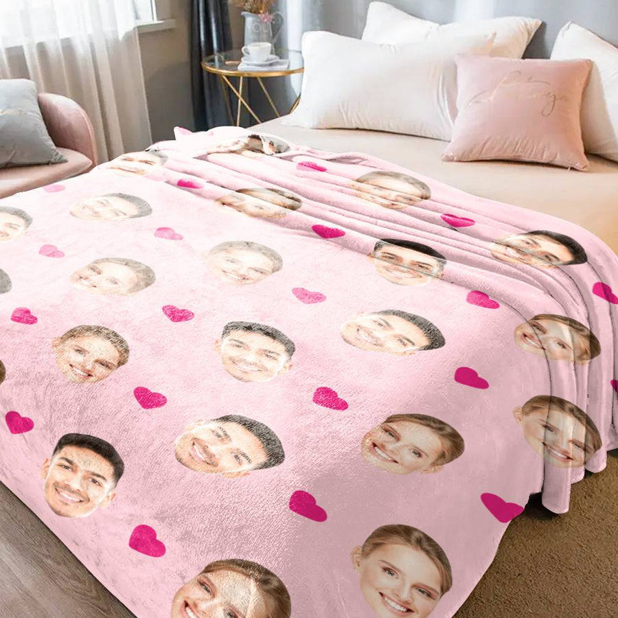 Custom Face and Heart Photo Blanket