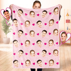 Custom Face and Heart Blanket - Personalized Photo Throw