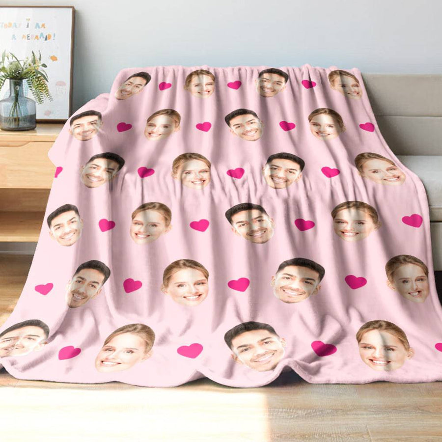 Custom Face and Heart Photo Blanket