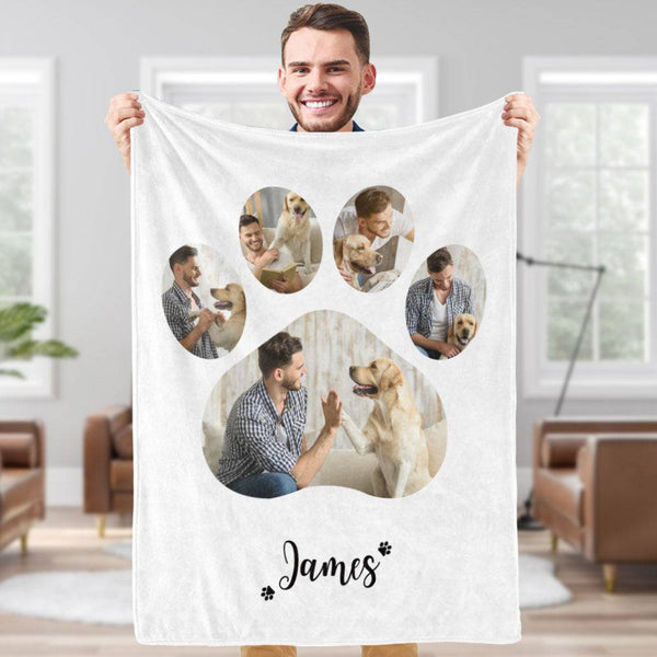 Custom Name and Photo Paw Print Throw Blanket