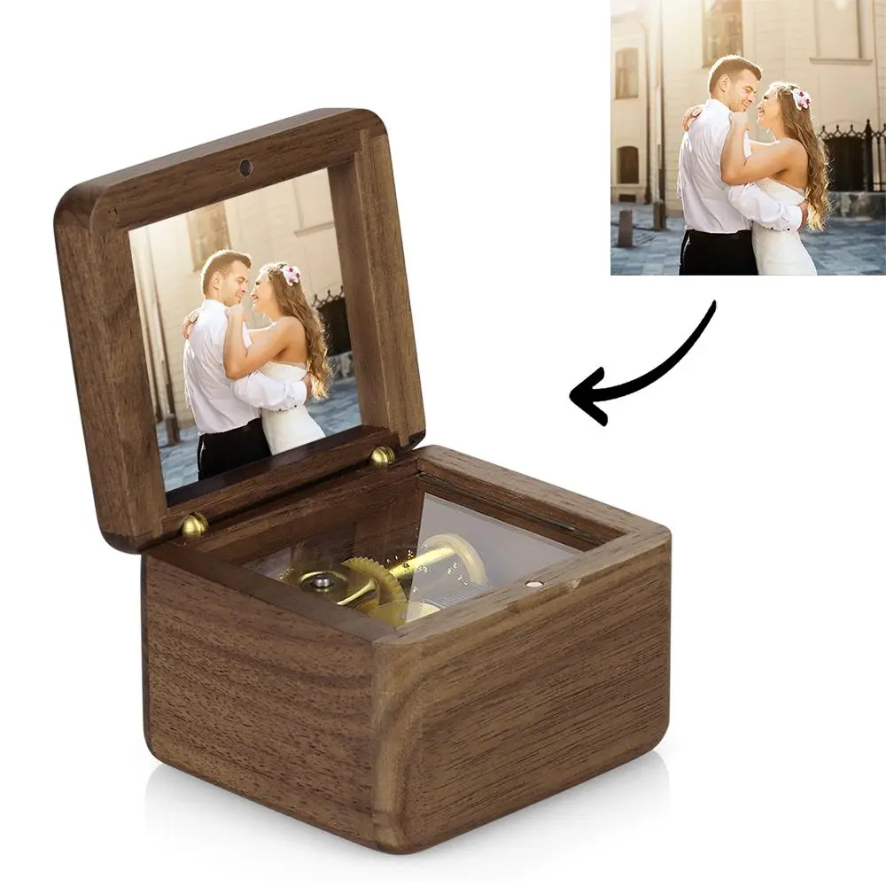 Personalized Wooden Photo Music Box - Vintage Romantic Keepsake